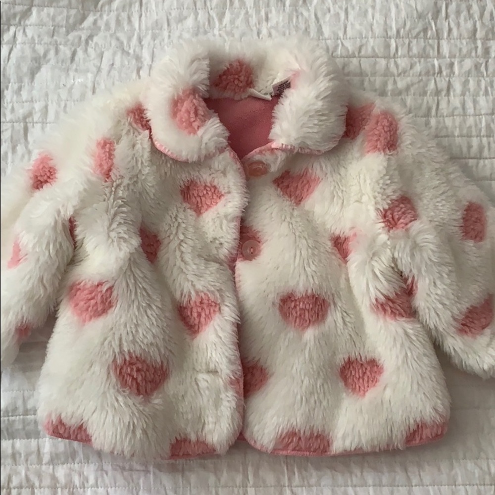 Baby URit Faux Fur pink/white heart coat - 18mo